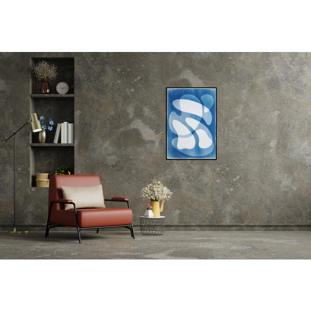 2020s 2025, Mid-Century Modern Shapes, Handmade Unique Monotype Cyanotype, Rotating Mobile in Blue Tones by Kind of Cyan For Sale - Image 5 of 8