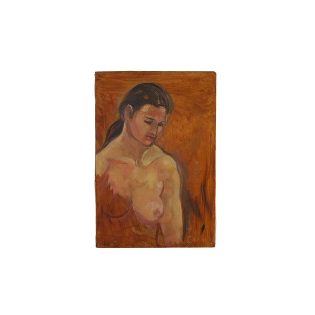 Orange Nude Portrait of a Woman Original Artwork Outsider Art Oil Painting For Sale - Image 8 of 8