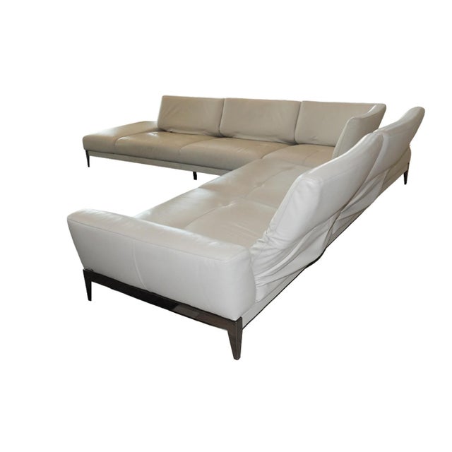 Light Gray Roche Bobois Connexe Corner Sectional in Soave Leather - Gris Nuage For Sale - Image 8 of 17
