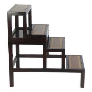 Metamorphic Victorian Wooden Library Stairs in Leather For Sale