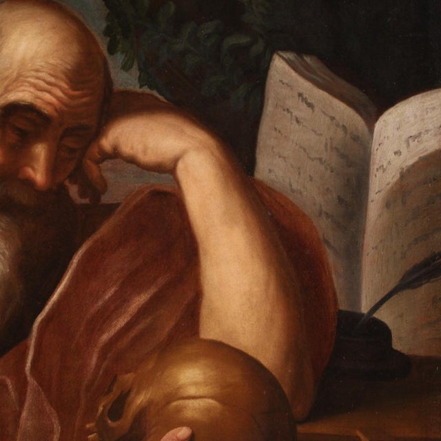 Italian Artist, Saint Jerome in Meditation, 1670, Oil on Canvas For Sale - Image 11 of 16