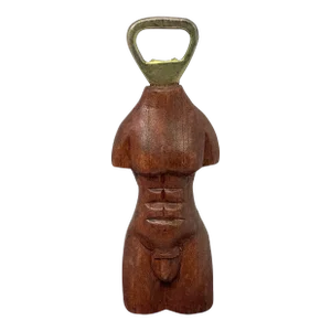 Vintage French Bottle Opener Male Nude Bust Carved Wood