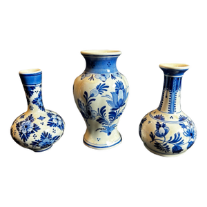 Vintage Group of Three Small Blue & White Delft Pottery Bud Vases