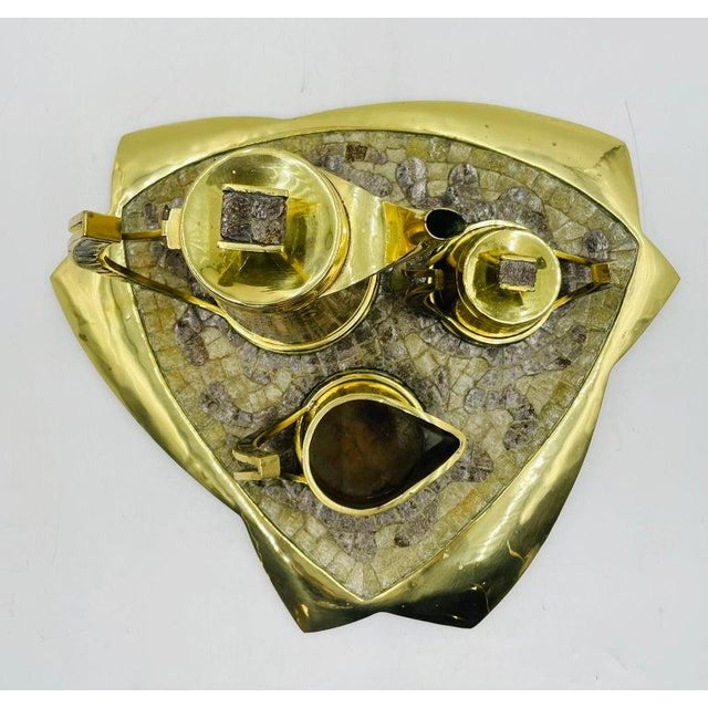 Brass 1960s Mexican Modernism Coffee Set in Solid Brass & Glass by Salvador Teran, Signed - Set of 4 For Sale - Image 8 of 18