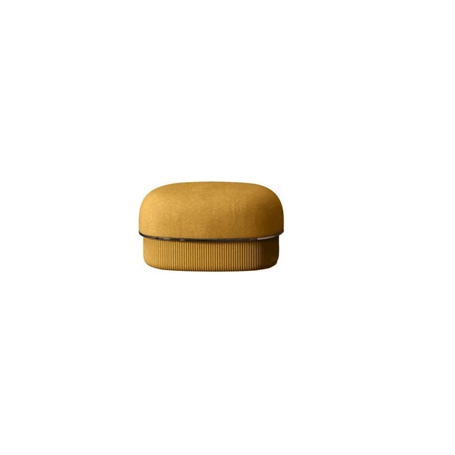 Not Yet Made - Made To Order Modern Gentle Small Pouf in Mustard Fabric and Bronze Metal by Javier Gomez For Sale - Image 5 of 5