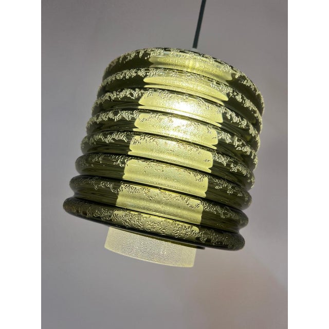 Olive and White Textured Glass Pendant Lamp For Sale - Image 6 of 11