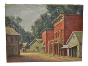 Roy Harrison Original Western Town Oil Painting c.1940