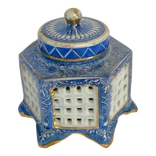 Antique Chinese Blue and White Porcelain Cricket Cage Inkwell For Sale