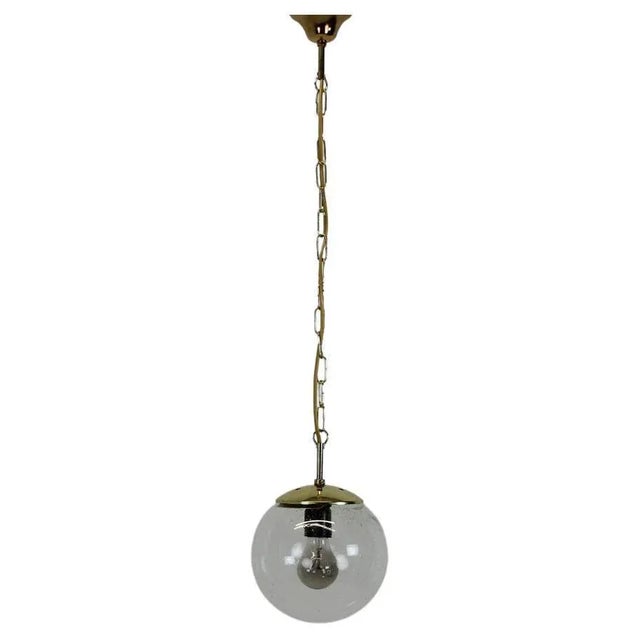 Mid-Century Grey Glass & Brass Pendant, 1970s For Sale - Image 8 of 8