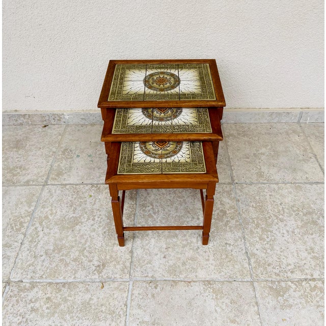 Danish Nesting Tables in Teak and Ceramic, 1960s, Set of 3 For Sale - Image 6 of 18
