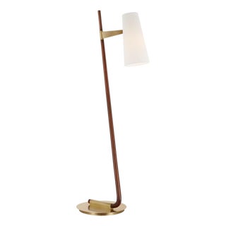 AERIN by Visual Comfort Signature Katia Floor Lamp in Mahogany and Hand-Rubbed Antique Brass with Linen Shade For Sale