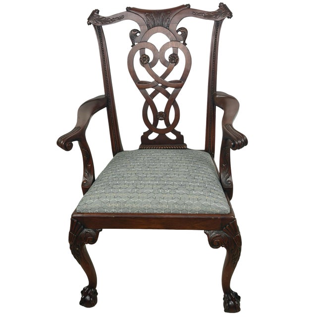 Chippendale Vintage Maitland-Smith Chippendale Carved Armchair With Ball-and-Claw Feet For Sale - Image 3 of 12