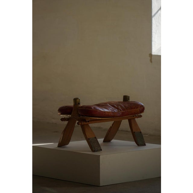 20th Century Dark Red Moroccan Camel Saddle Footstool, North Africa, 1940s For Sale - Image 18 of 18