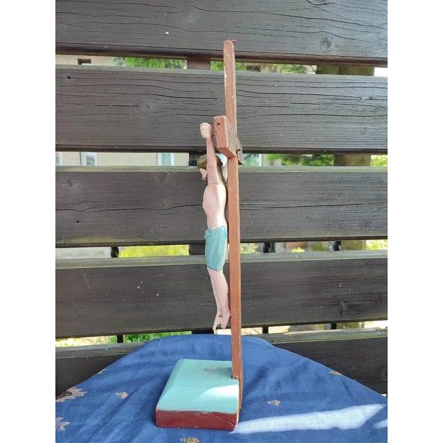 Pre-War Wooden Standing Crucifix, 1890s For Sale - Image 8 of 9