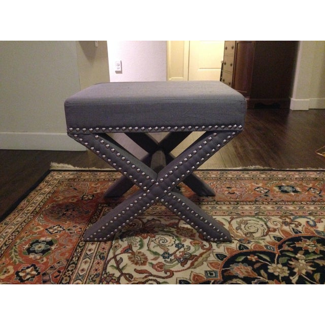 Grey XBench With Nailhead Trim Gray Ottoman Stool Chairish