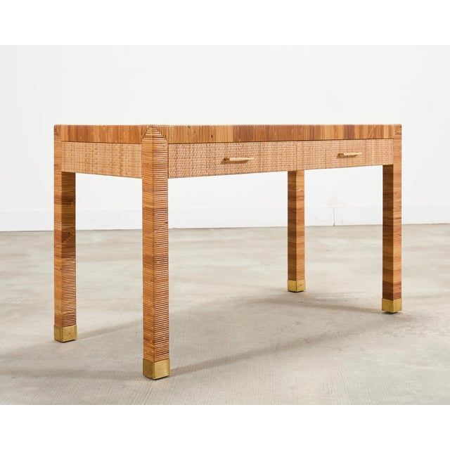 Contemporary Billy Baldwin for Bielecky Brothers Rattan Cane Writing Desk For Sale - Image 3 of 18