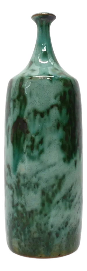 Green Enamelled Stoneware Bottle Vase, 1960s