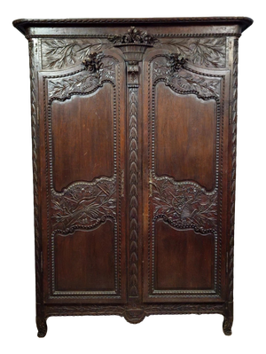 Large Louis XV Norman Wedding Armoire in Carved Oak