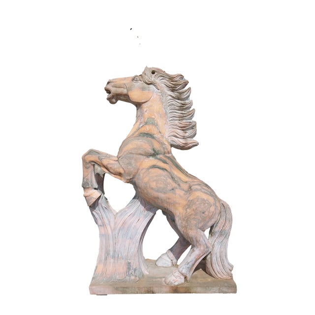 Majestic Prancing Horse in Pink Portuguese Marble – Life-Size Sculpture This imposing sculpture depicting a prancing...