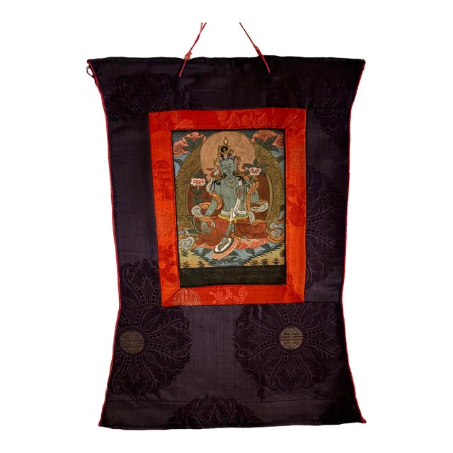 Antique Tibetan Green Tara Thangka, Qing Dynasty (18th–19th Century) For Sale