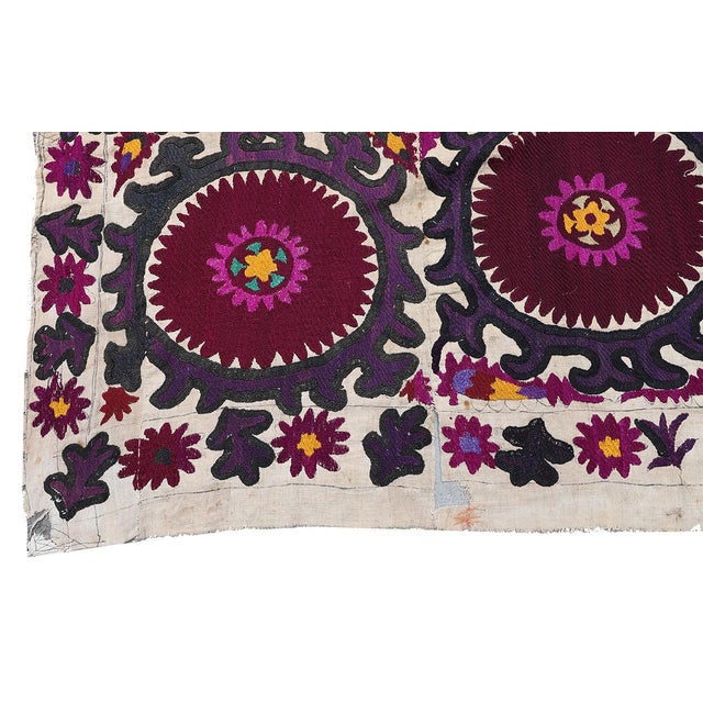 1920s Vintage Uzbek Khojent Province Silk Textile Embroidery Tapestry For Sale In Los Angeles - Image 6 of 6