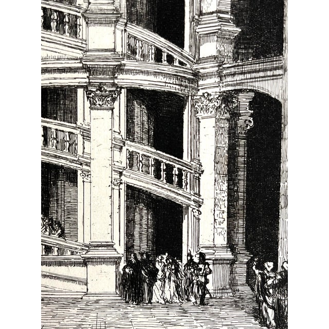 Antique French Etching Chateau Chambord Interior With Grand Staircase DaVinci Designed. For Sale In New York - Image 6 of 7
