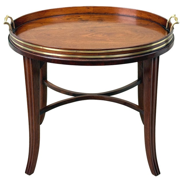 Georgian Mahogany Oval Tray on Stand with Brass Bound Decoration, 1800 For Sale - Image 10 of 13