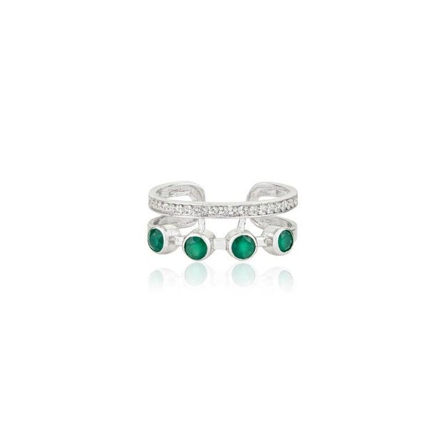 Gemstone Geometric Green Onyx & Zircon Double Band Ring in 925 Silver, Size 7.5 For Sale - Image 7 of 12