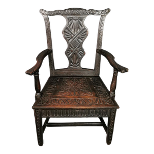 Antique Georgian Elbow Chair, Carved Oak, Gothic Style
