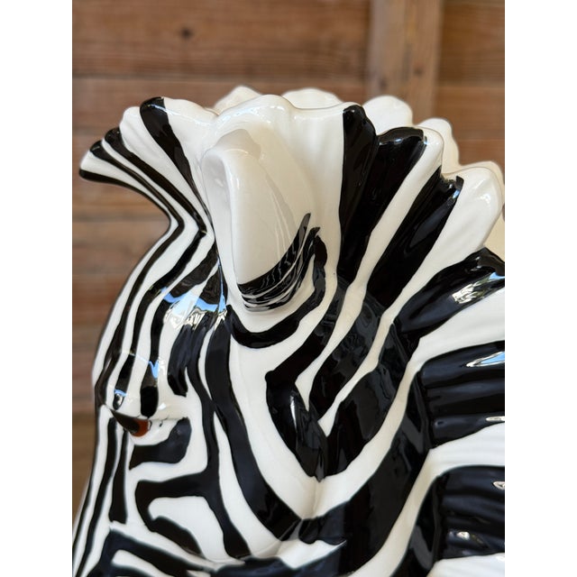 Vintage Regency Ceramic Glazed Zebra Head Vase For Sale In Naples, FL - Image 6 of 10