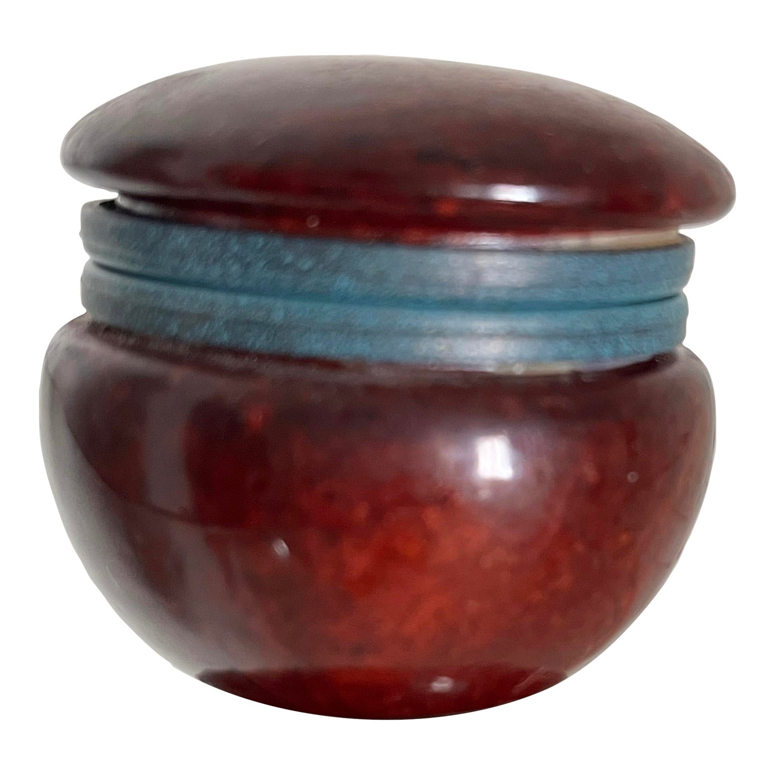 1970s Italian Round Red Alabaster Hinged Trinket Box | Chairish