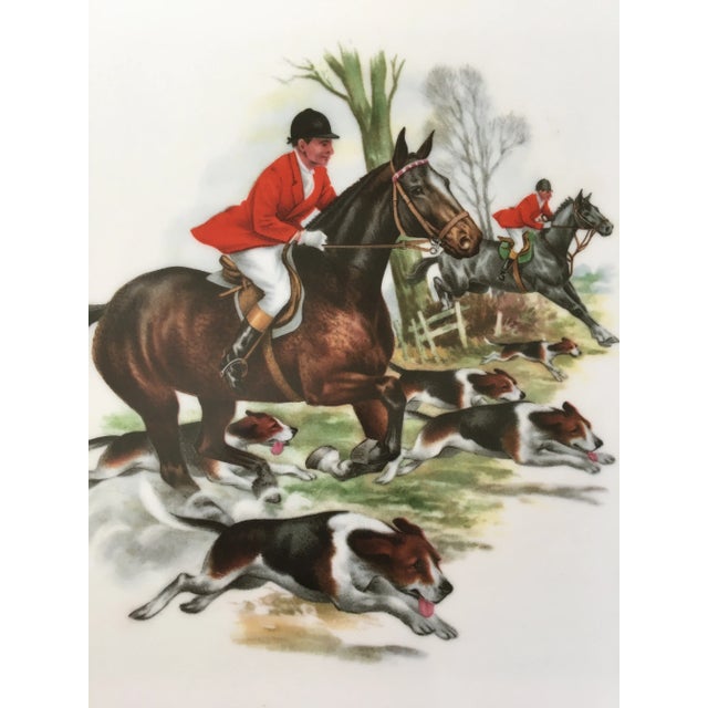 Metal Set of 2 - Mid-Century Bone China Plates in Equestrian Fox Hunting Scenes - Made in England For Sale - Image 7 of 12