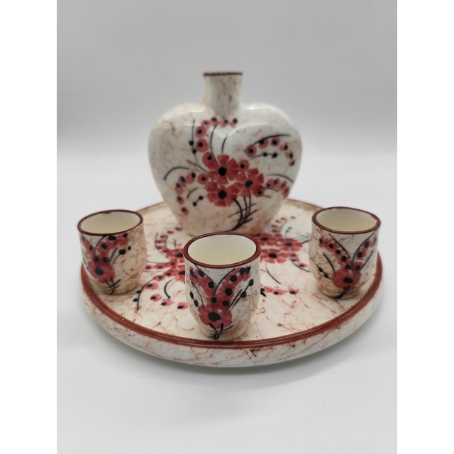 Ceramic Cream Coffee Service with Red and Black Hand-Painted Floral Design from SMF Schramberg, Shabby Chic Style, 1950s, Set of 5 For Sale - Image 12 of 12