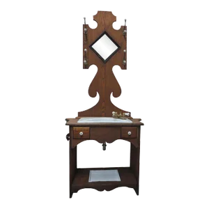 Antique Late 19th Century Victorian Hall Tree With Sink