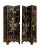 Super Chic Pair of Vintage Asian 3 Panel Black Lacquered Screens with Beautiful Carved Intricate Detail and Hand...
