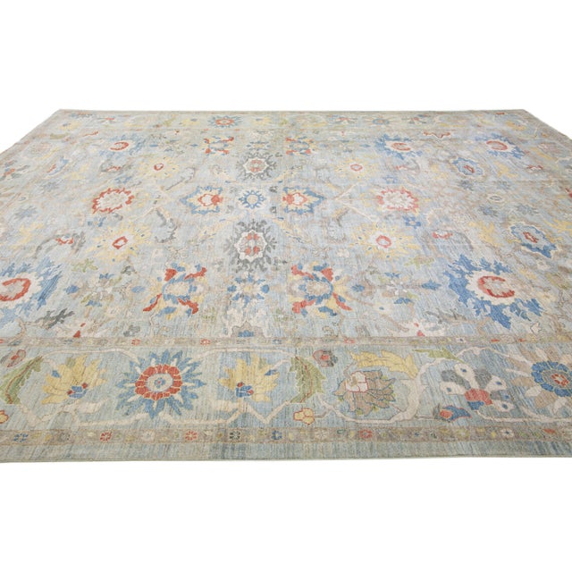 Modern Handmade Sultanabad Wool Rug With Allover Pattern in Light Blue For Sale - Image 4 of 8