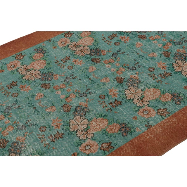 Rug & Kilim Vintage Zeki Muren Rug in Teal, With Floral Patterns, From Rug & Kilim For Sale - Image 4 of 7