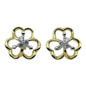 14k Solid Gold Flower Earring Diamond Dainty Diamond Gold Stud Earrings - 2 Pieces