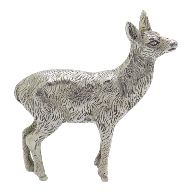 Vintage Italian Handmade Genuine Silver Deer / Fawn Figurine Rare Solid Statue For Sale