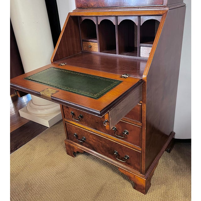 Vintage Georgian Narrow Inlay Mahogany Secretary Desk & Bookcase | Chairish