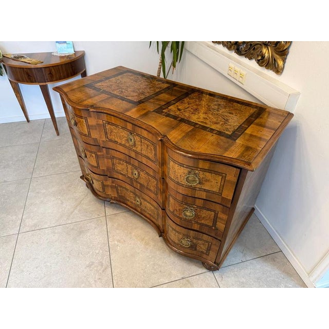 Baroque Chest of Drawers in Fruitwood Marquetry and Walnut For Sale - Image 9 of 18
