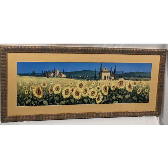 Late 20th Century Large Tuscan Sunflower Panorama Framed & Matted Landscape Print Rustic Italian Countryside For Sale In New York - Image 6 of 17