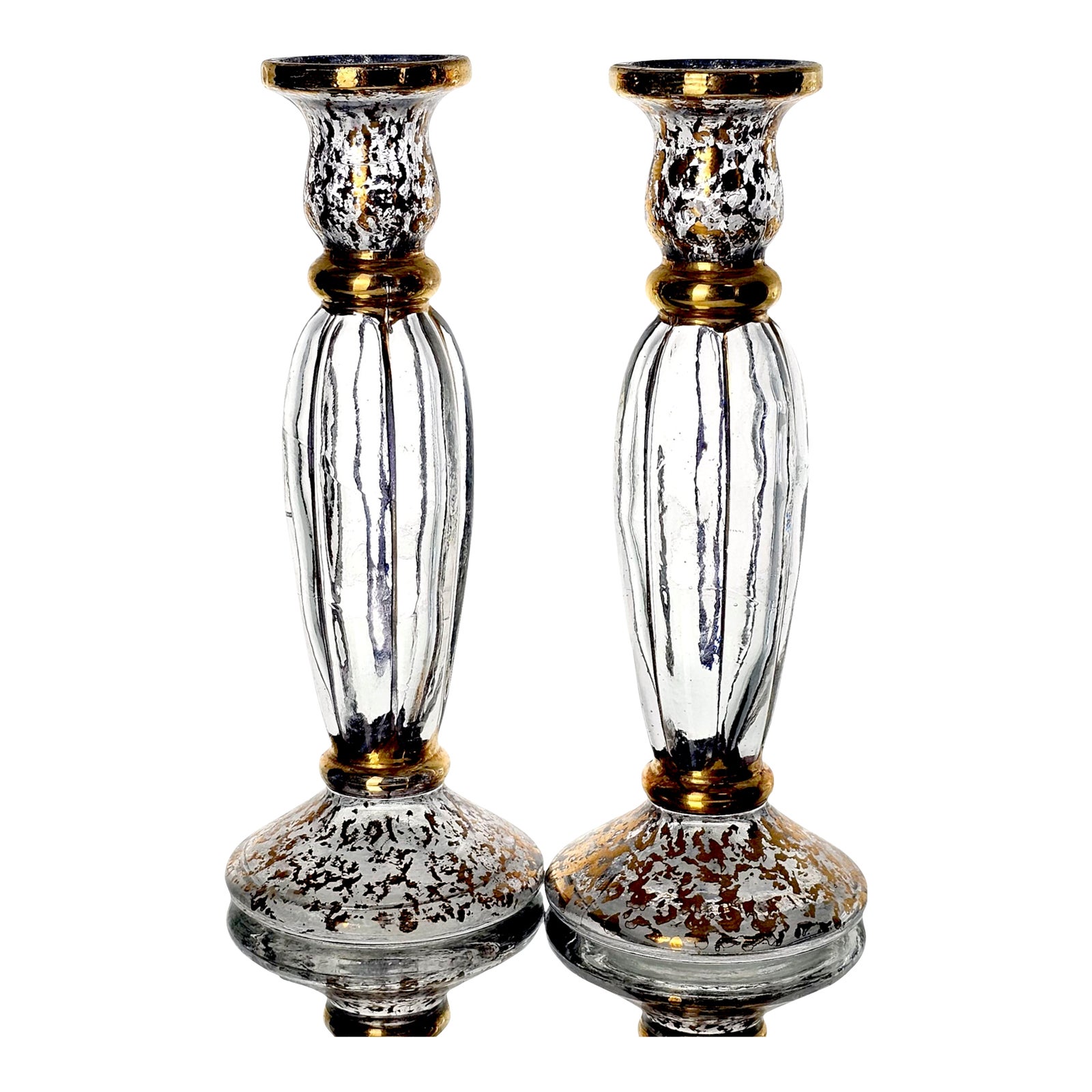 Italian Hand Blown Venetian Crystal Candlesticks With Gold Speckled ...