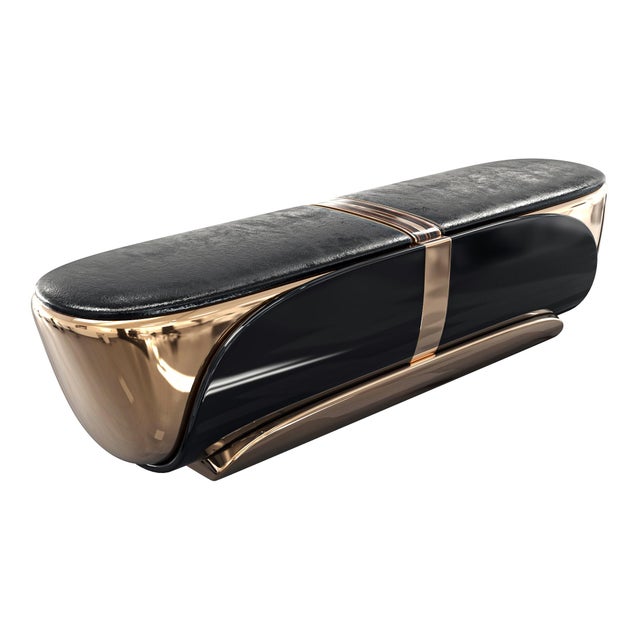 Art Deco "Bond" Bench With Bronze and Stainless Steel, Handmade For Sale - Image 3 of 9