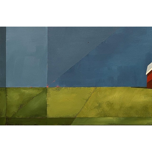 Overlook by Justin Wheatley | Acrylic on Canvas Red House With Blue Sky For Sale In Denver - Image 6 of 10