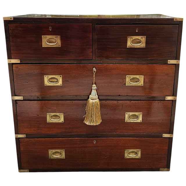 19th Century Campaign Chests of Drawers With Recessed Paneling Sides For Sale - Image 4 of 12