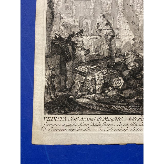 Giovanni Battista Piranesi, Vew of the Remains of the Mausoleums, Original Eau-Forte Etching, 1800s For Sale - Image 5 of 18