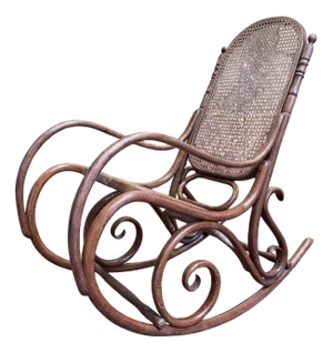 Rocking Chair in Curved Wood and Canework from Thonet