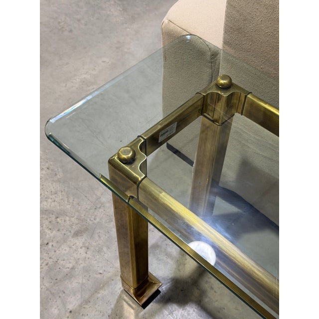Vintage Mastercraft Attributed Mid-Century Modern Brass and Glass Rectangular Console Table For Sale - Image 4 of 8