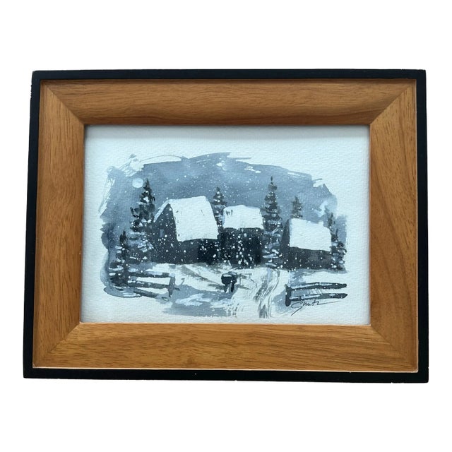 Framed Original Watercolor Landscape For Sale